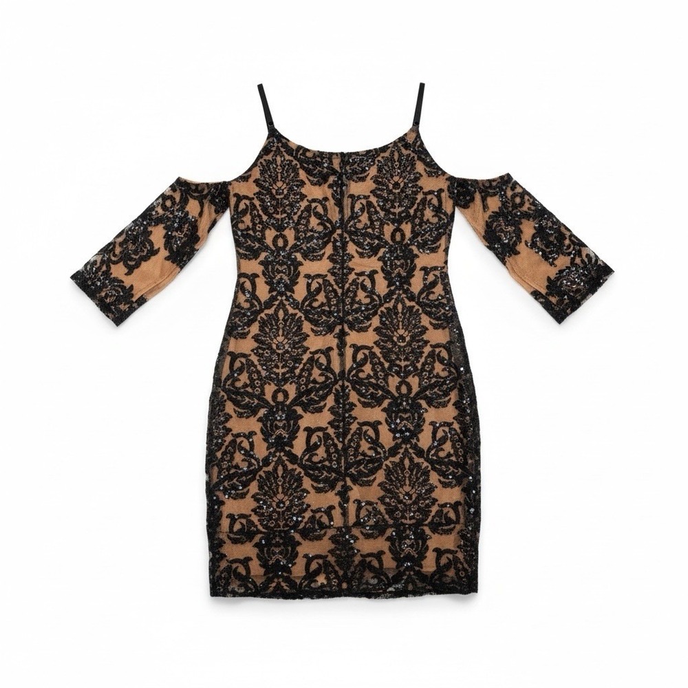 VENUS Plus Size 1X Black Sequin Lace Nude Mesh Party Bodycon Dress